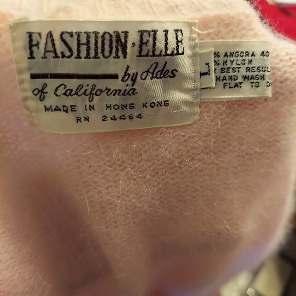 Vintage Fuzzy 50s Pink Beaded Lambswool Angora Sweater Size Large - Picture 2 of 8